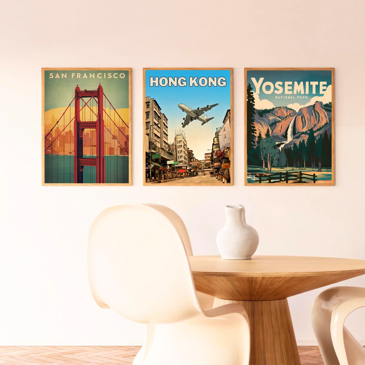 Hong Kong Vintage Travel Poster - Flying View of Kai Tak Airport
