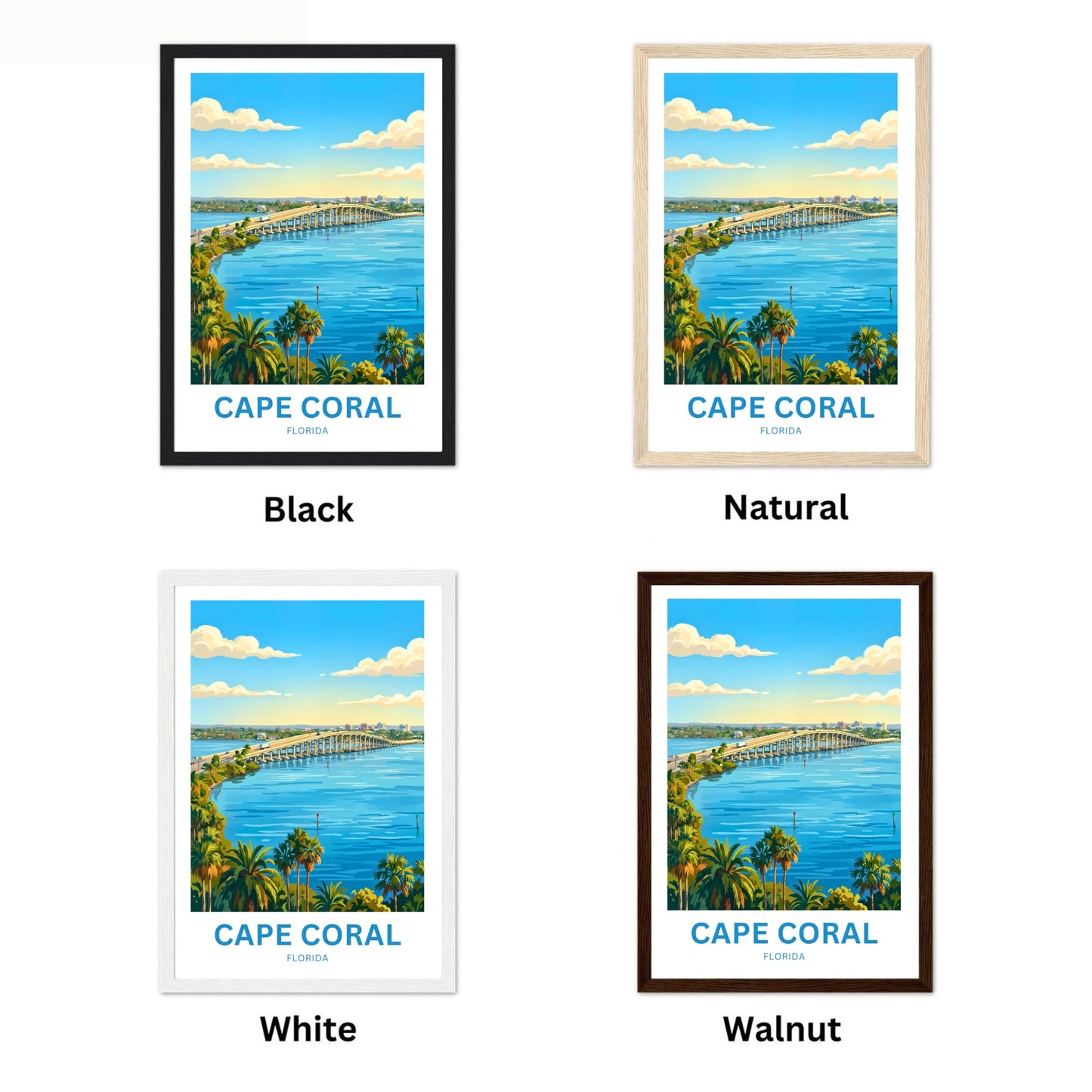 Cape Coral, Florida Travel Poster - Bridge at late afternoon