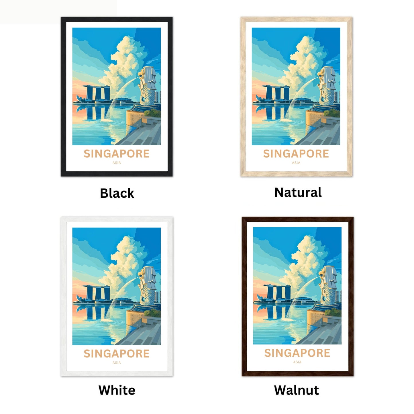 Singapore Travel Poster - Skyline & The Guardian of the Bay