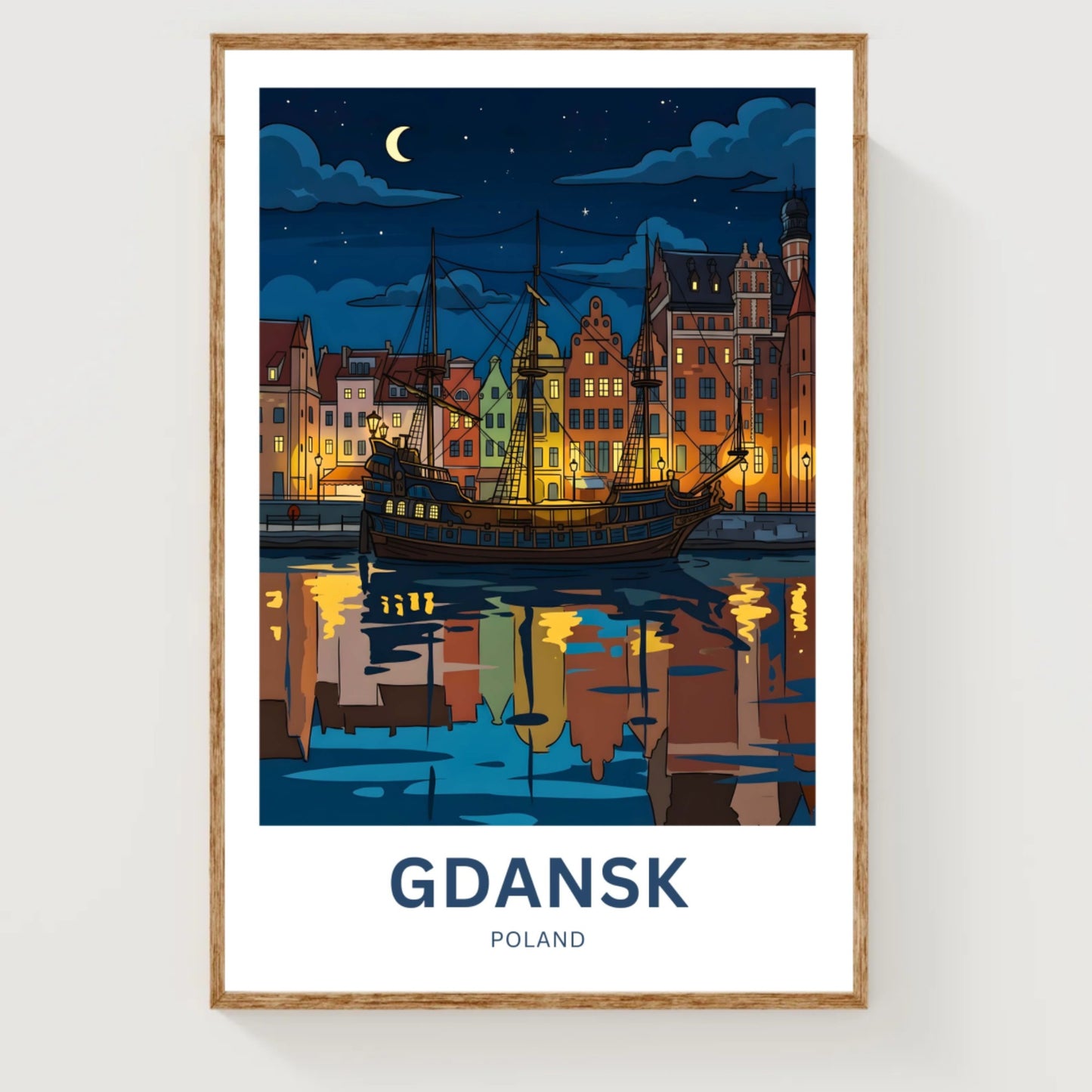 Gdańsk Travel Poster - Nightlights on The Water