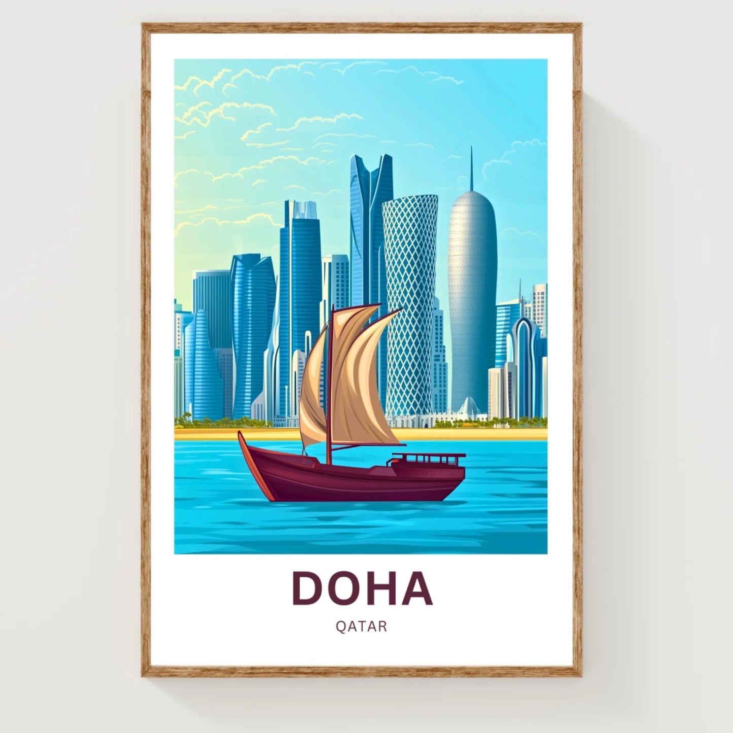 Doha Qatar Travel Poster - Skyscrapers