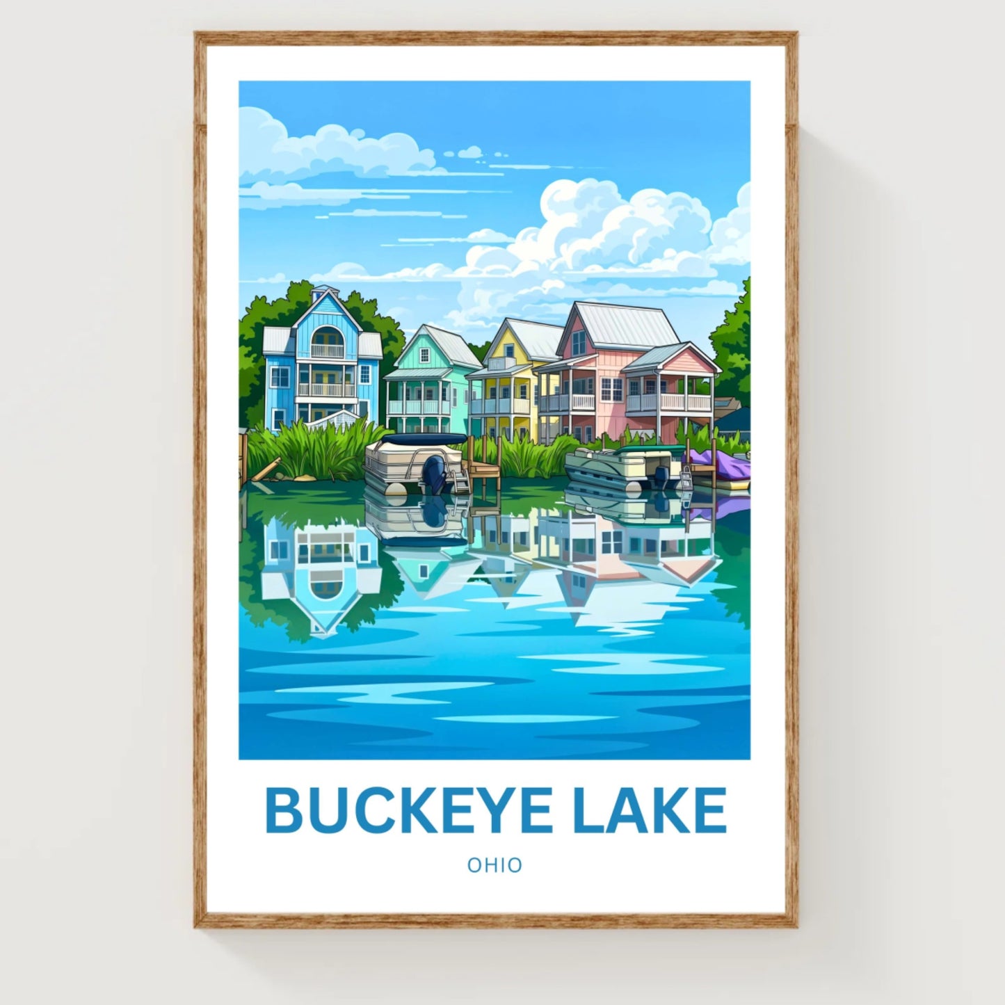 Buckeye Lake Travel Poster - Colorful House in the Lake