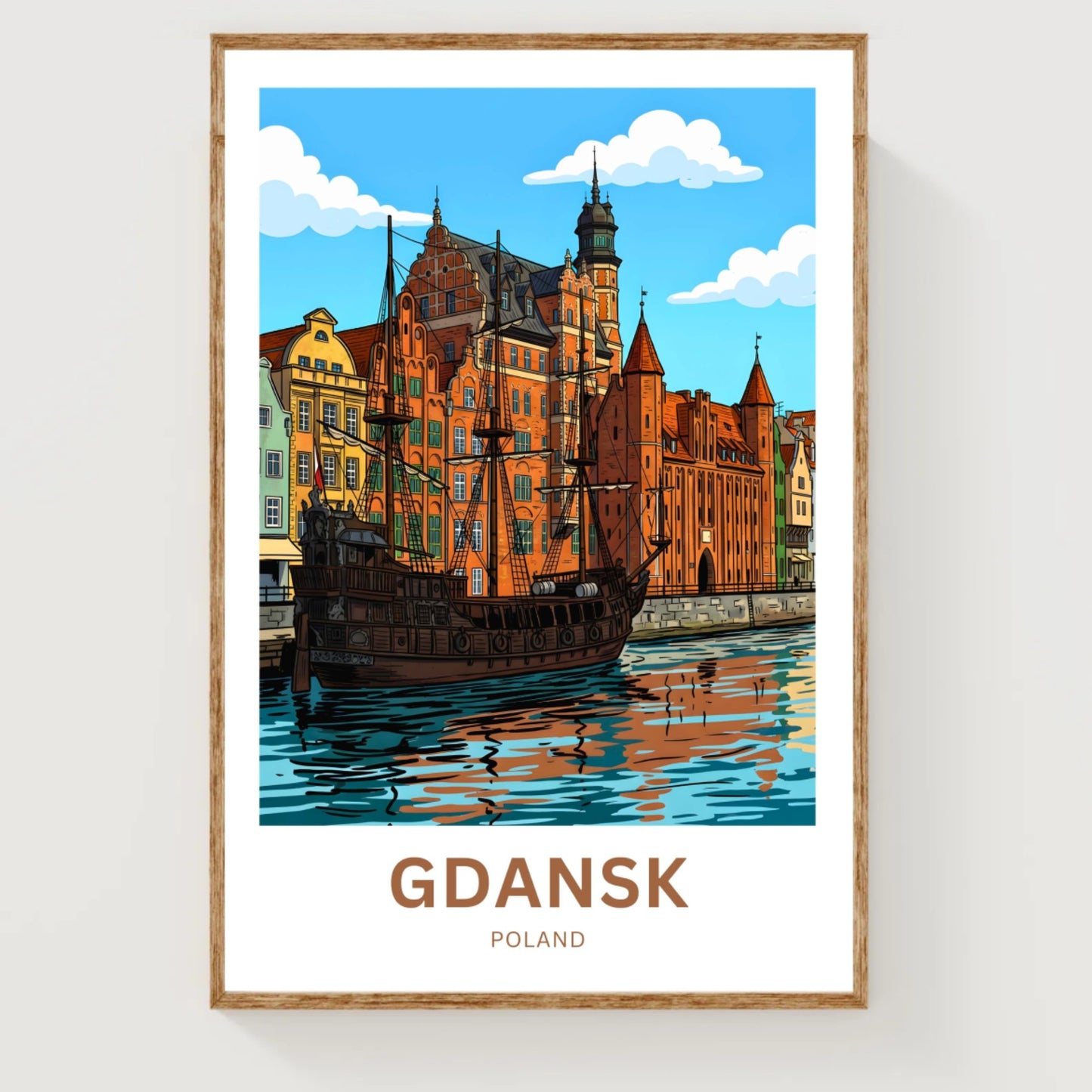 Gdańsk Travel Poster - Stunning Castle, Ship and Waterfront Calm