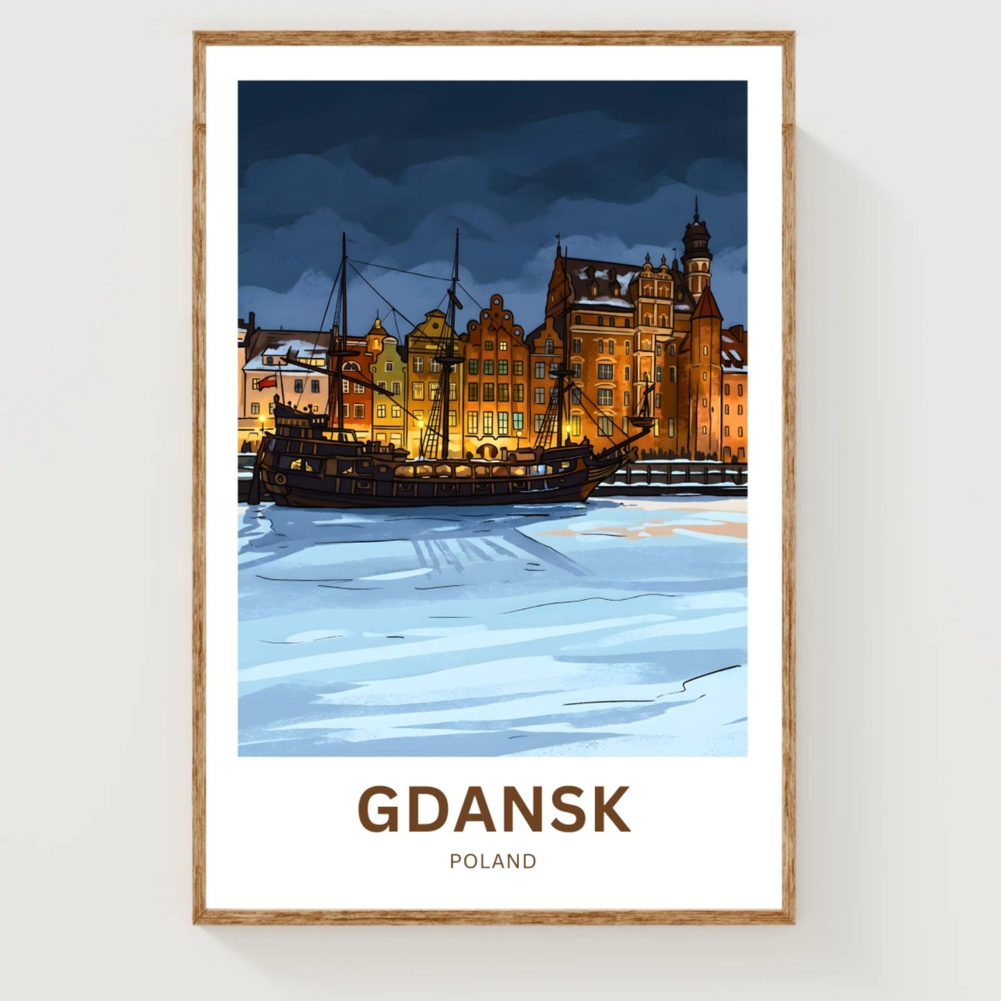 Gdańsk Travel Poster - Glowing Port Nights