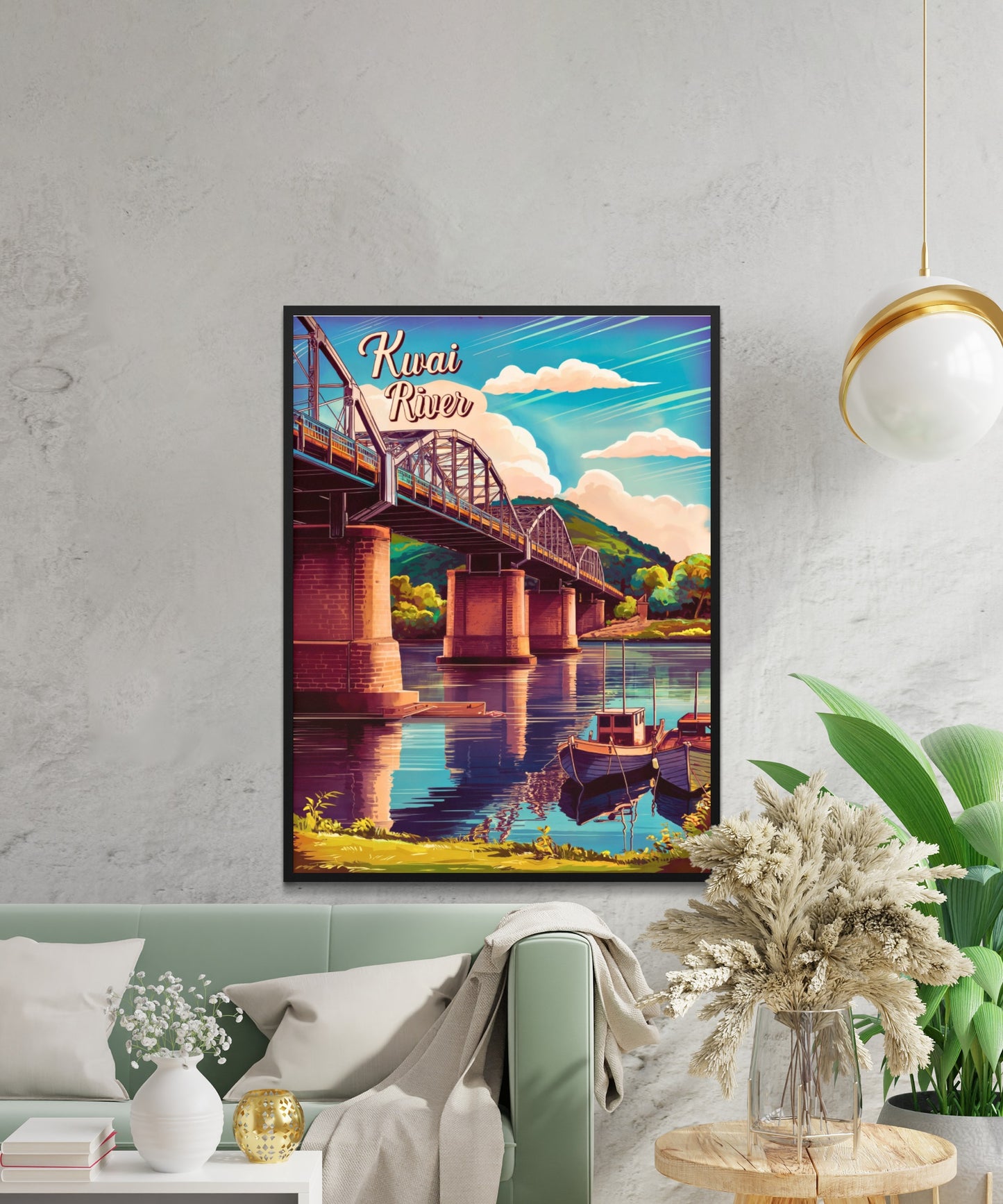 Kwai River Vintage Travel Poster -Kanchanaburi River Bridge