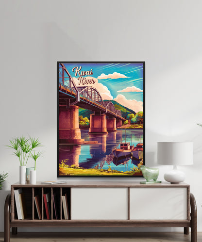 Kwai River Vintage Travel Poster -Kanchanaburi River Bridge