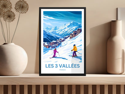 Les 3 Vallées Travel Poster- Ski through the Village Resort