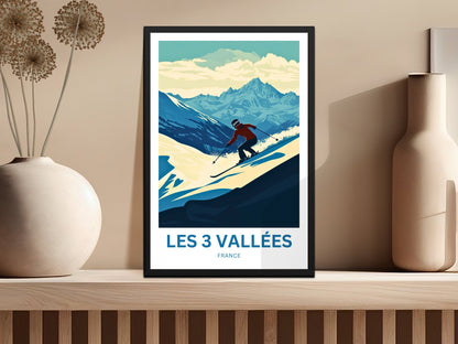 Les 3 Vallées Travel Poster - Snowy Escape in the French Alps