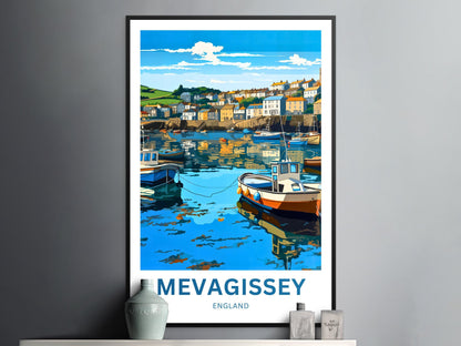 Mevagissey Travel Poster- Fishing Harbor and  Village