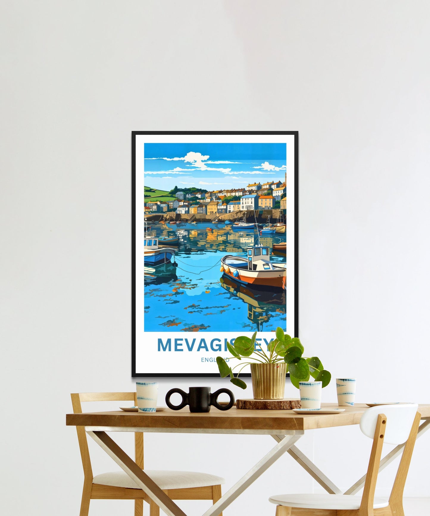 Mevagissey Travel Poster- Fishing Harbor and  Village