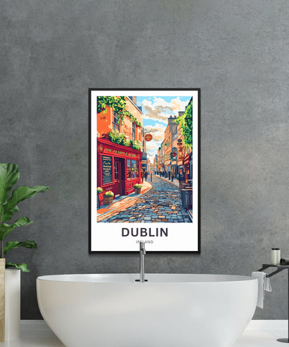 Dublin Travel Poster- Temple Bar Street Ireland