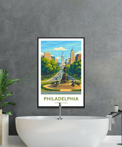 Philadelphia Travel Poster - City View From Museum Rocky Step