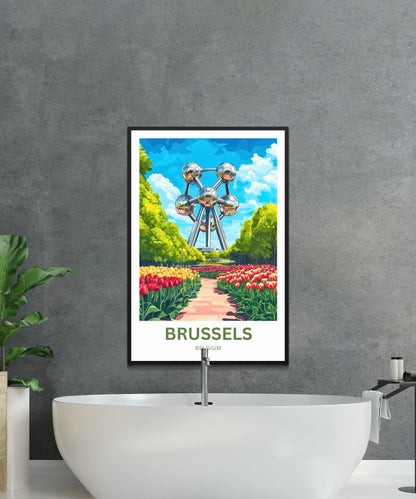 Brussels Travel Poster- Atomium Attraction in Belgium