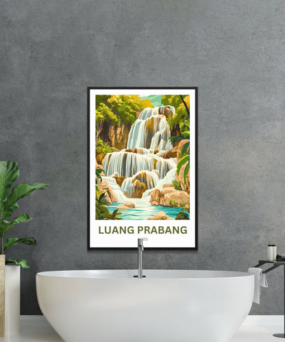 Luang Prabang Travel Poster - Huang Si Falls Laos