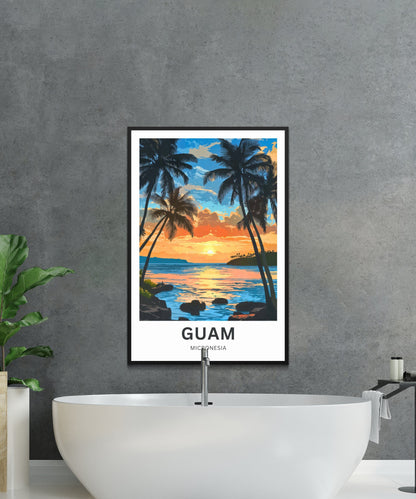 Guam Travel Poster - Tropical Sunset View US Island
