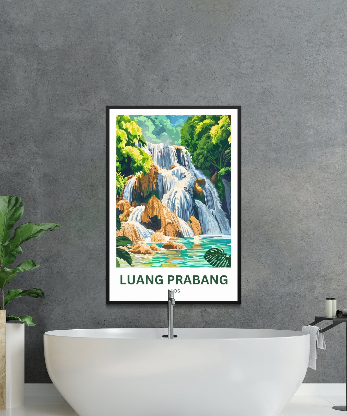 Luang Prabang Huang Si Falls Travel Poster - Famous Waterfalls in Laos