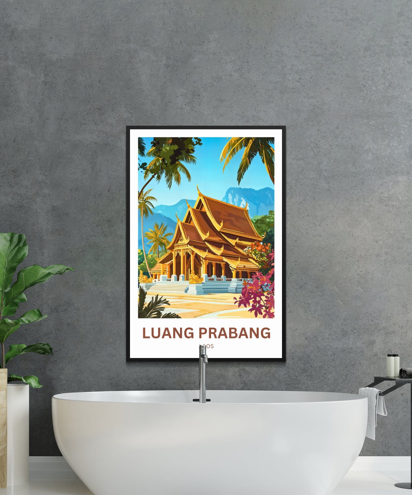 Luang Prabang Travel Poster - Famous Temple in Laos