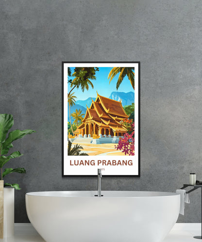 Luang Prabang Travel Poster - Famous Temple in Laos