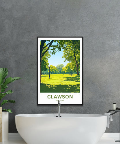 Clawson Travel Poster - Family Fun at the Playground in Michigan