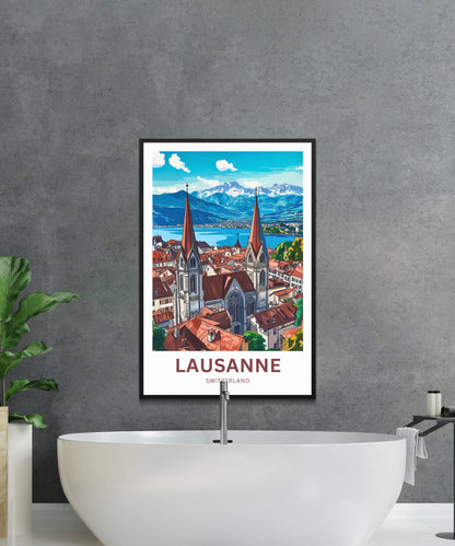 Lausanne Travel Poster- Swiss Elegance in Every View