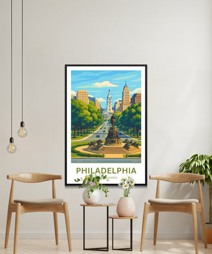 Philadelphia Travel Poster - City View From Museum Rocky Step