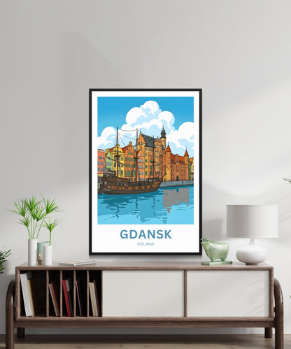 Gdańsk  Travel Poster - Poland Historic Ship
