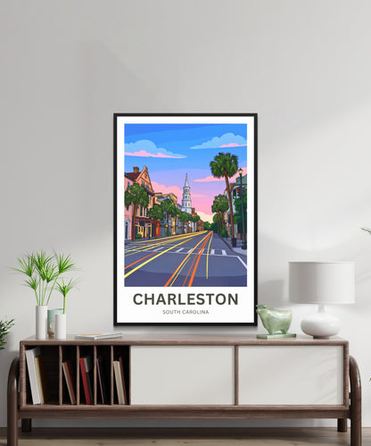 Charleston Historic District Travel Poster - Evening Glow
