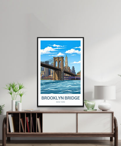Brooklyn Bridge Travel Poster -  Manhattan to Brooklyn
