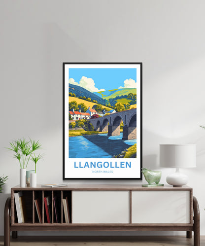 Llangollen Travel Poster - Bridge to the Welsh Hills