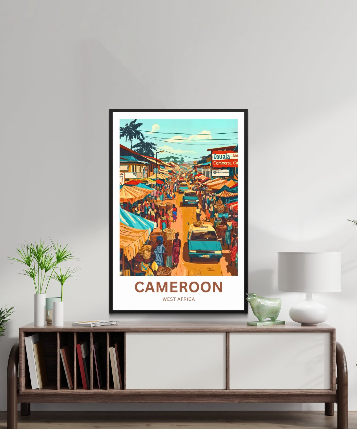 Cameroon Travel Poster - Captivating Busy Market Street