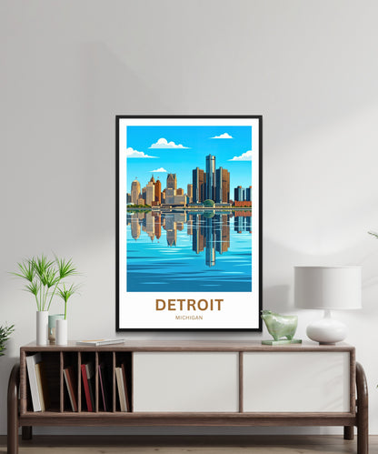 Detroit Travel Poster - Beautiful Skyline View