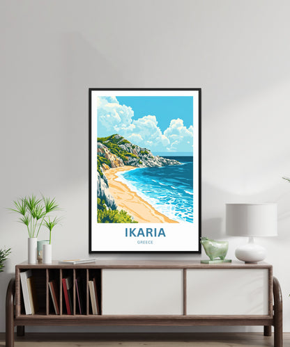 Ikaria Beach Travel Poster  - Whispers of the Waves