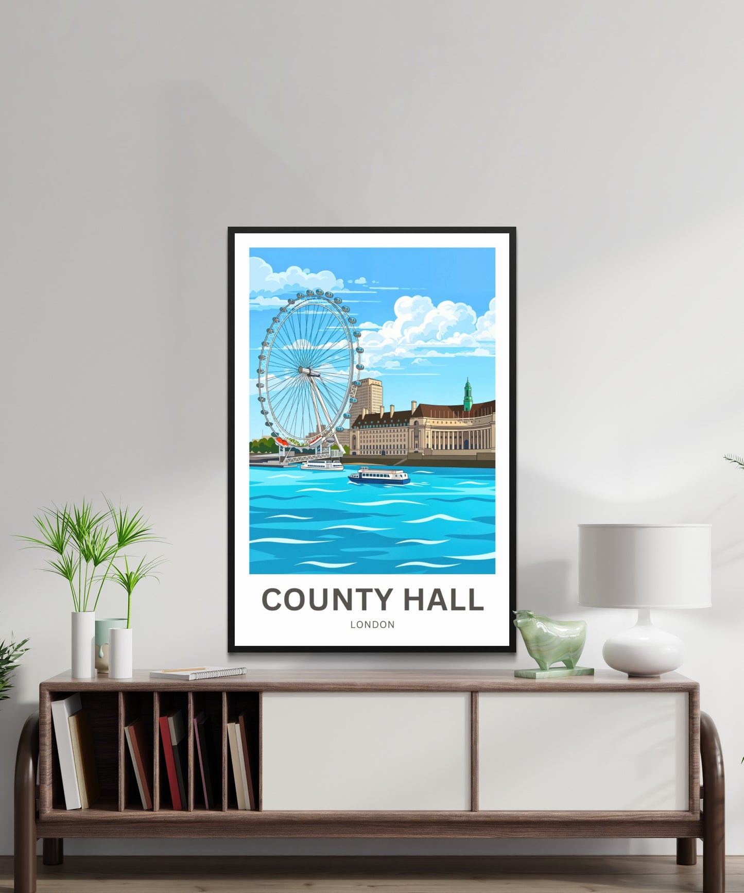 County Hall and London Eye Travel Poster- City by the Thames