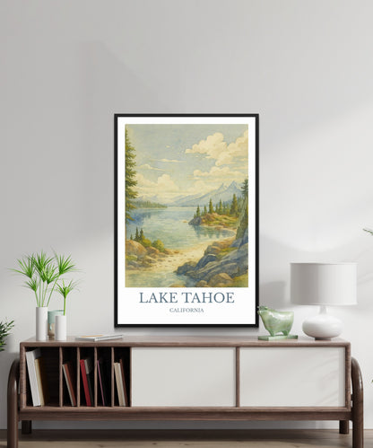 Lake Tahoe, Watercolor design poster, California Print, Lake Tahoe Wall Art