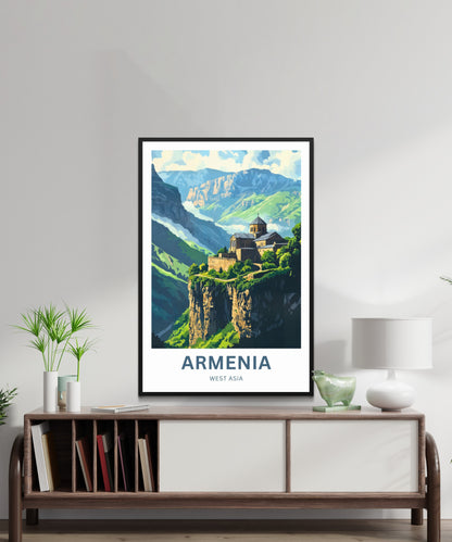 Armenia Travel Poster - Land of Mountains & Monasteries