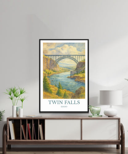 Twin Falls, Watercolor design poster, Idaho Print, Twin Falls Wall Art