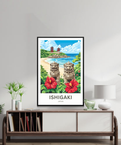 Ishigaki Travel Poster - Guardians of the Ryukyu Shore