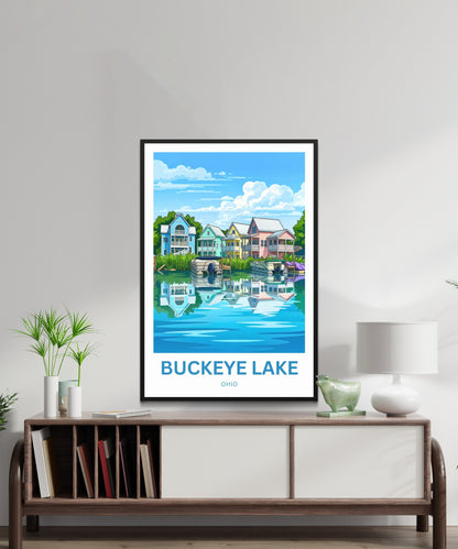 Buckeye Lake Travel Poster -  Colorful House in the Lake