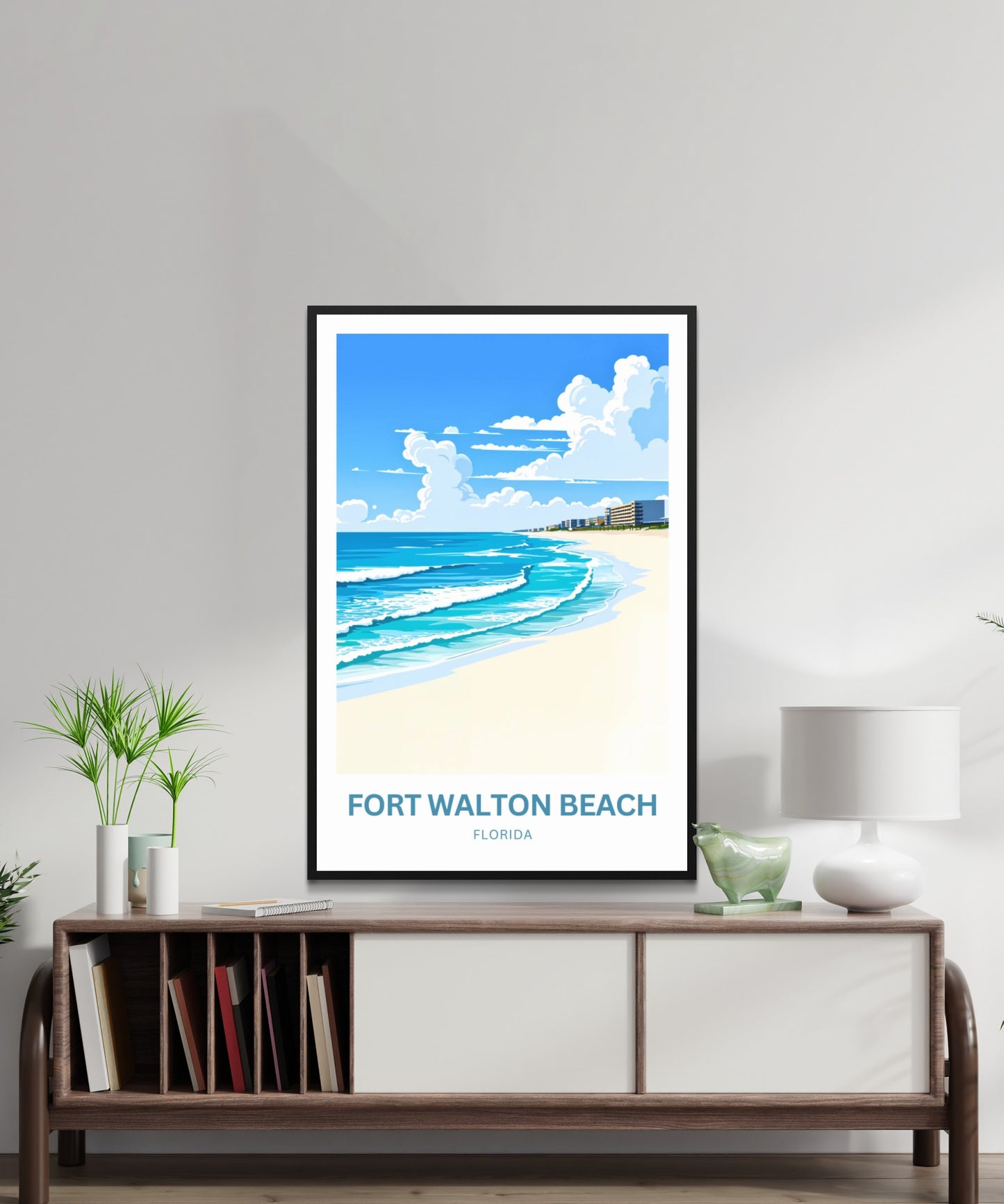 Fort Walton Beach Travel Poster - Sandy Shores, Happy Hearts