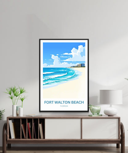Fort Walton Beach Travel Poster - Sandy Shores, Happy Hearts