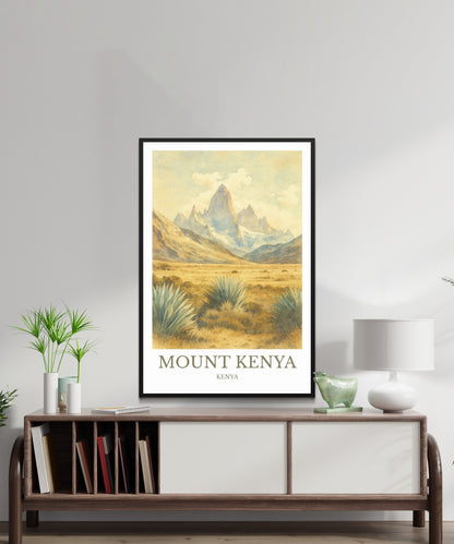 Mount Kenya, Watercolor design poster, Africa Print, Mount Kenya Wall Art
