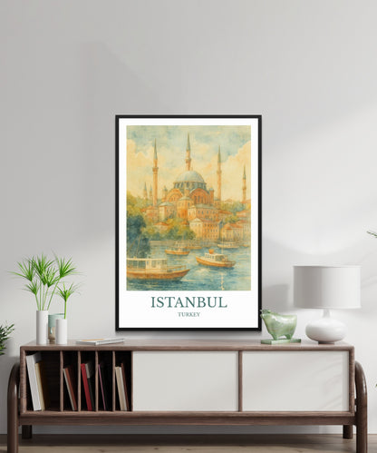 Istanbul, Watercolor design poster, Turkey Print, Istanbul Wall Art