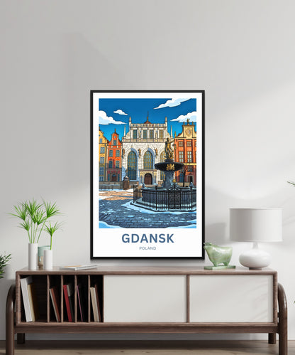 Gdańsk  Travel Poster - Fountain Square Splendor