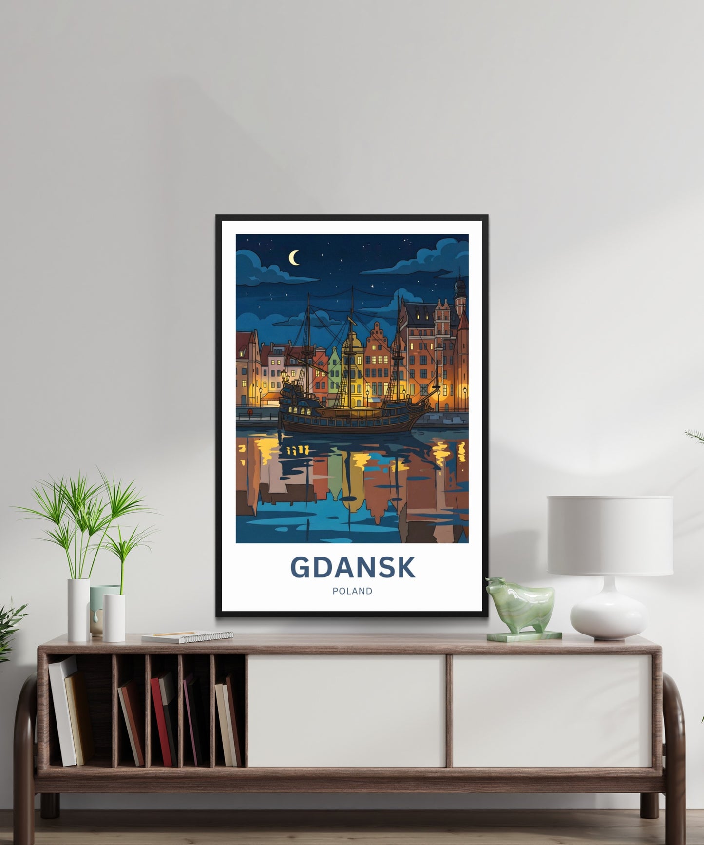 Gdańsk  Travel Poster - Nightlights on The Water
