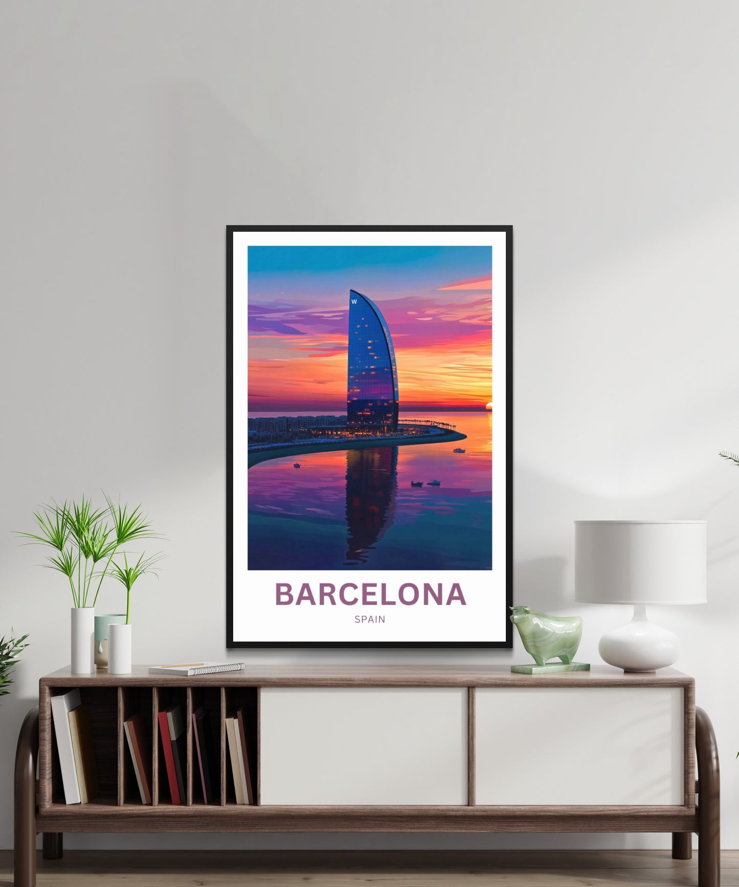Barcelona Travel Poster  - Spain Captivating Sunset view of W HOTEL