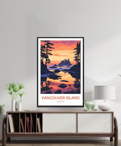 Vancouver Island Travel Poster - Captivating Sunset Island View