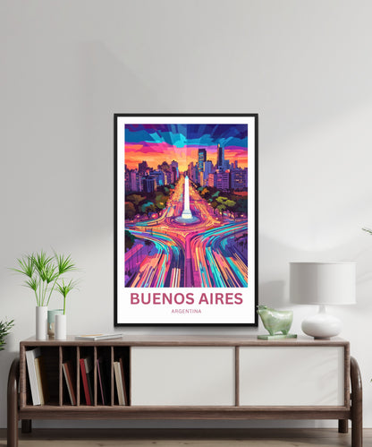 Buenos Aires Travel Poster -  City Light Streets View