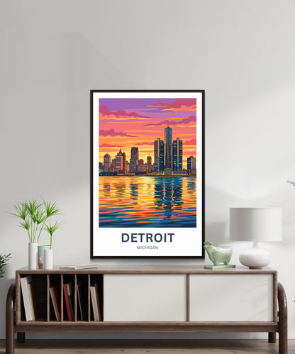 Detroit Travel Poster - City Lights