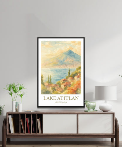 Lake Atitlán, Watercolor design poster, Guatemala Print, Lake Atitlán Wall Art
