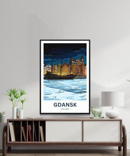 Gdańsk  Travel Poster - Midnight on the Motława